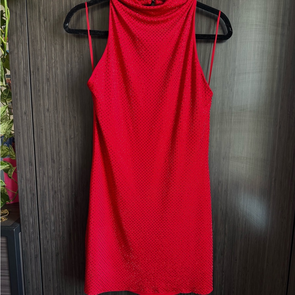 Amanda Uprichard Rhinestone Jersey Halter Duffy Dress